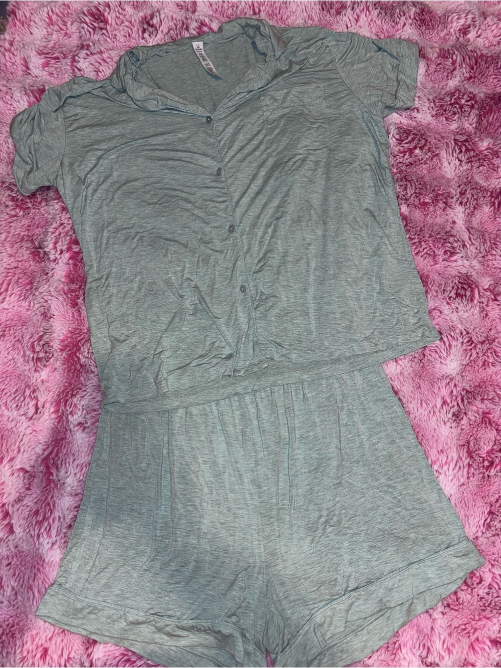 Women's Short Sleeve Button-Front Pajama Set in Light Gray